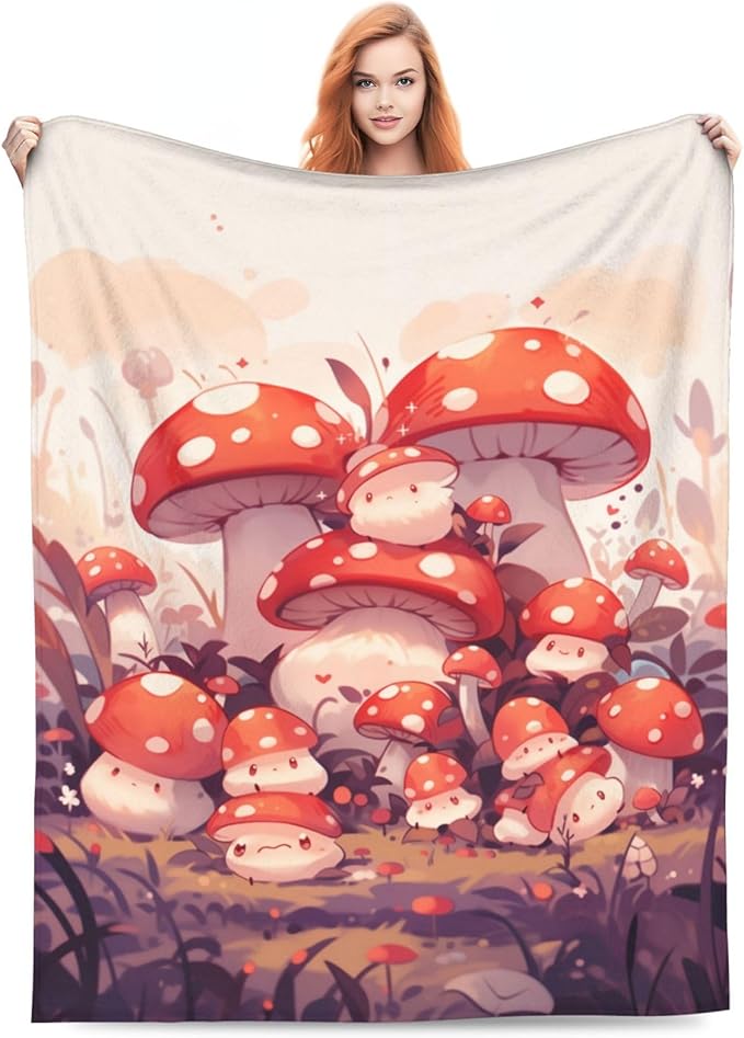 Cute Cartoon Mushroom Blanket Gifts Weed Flannel Throw Blankets for Home Decor Couch Bed Sofa Soft Fuzzy Lightweight for All Season 80x60 Inches