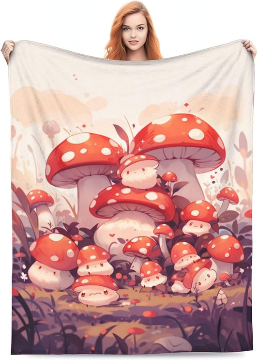 Cute Cartoon Mushroom Blanket Gifts Weed Flannel Throw Blankets for Home Decor Couch Bed Sofa Soft Fuzzy Lightweight for All Season 80x60 Inches