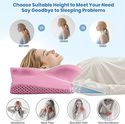 Cervical Neck Pillow for Sleeping, Memory Foam Side Sleeper Pillow,Ergonomic Pillows for Neck Pain Relief,Shoulder Support Pillows for Side Back Stomach Sleepers (Pink,Standard Size)