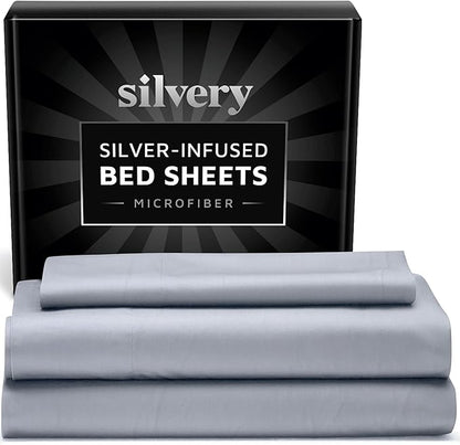 Silvery Silver Infused Bed Sheets Set - Ultra-Soft Temperature-Regulating Fabric with Self-Cleaning Technology™ That Stays Fresh 3X Longer for Hygienic Sleep (Gray, Twin)