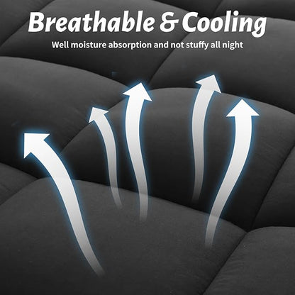 Mattress Topper with Deep Pocket, Extra Thick Pillow Top Mattress Pad, Breathable & Cooling Mattress Cover, Fits 8-21 Inch, Soft Support for Back Pain Relief, Mattress Protector (Full, Black)