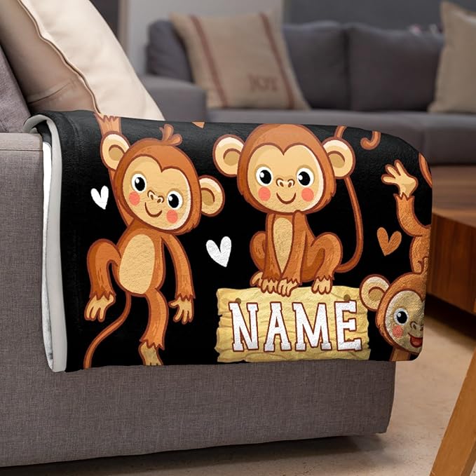 Personalized Throw Blanket for Girls Just A Girl Who Loves Monkeys Custom Blanket Monkeys Gifts for Women Soft Comfortable for Bedding Sofa Camping Chairs 40x50inches