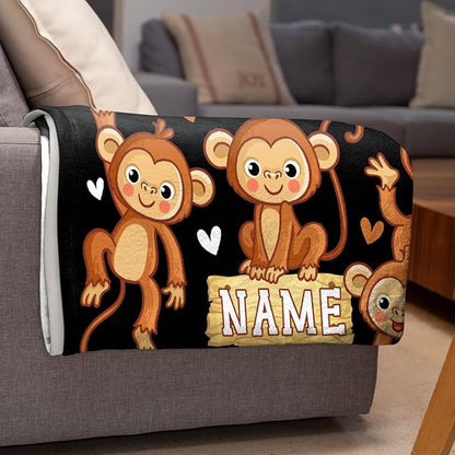 Personalized Throw Blanket for Girls Just A Girl Who Loves Monkeys Custom Blanket Monkeys Gifts for Women Soft Comfortable for Bedding Sofa Camping Chairs 60x80inches