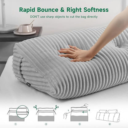 Z-hom Large Wedge Pillow Headboard, Full Triangular Headboard Pillow, Reading Pillow Bed with a Roll Pillow for Bed Sitting Up Sleeping, Backrest Cushion Headboard Gap Pillow for Back, Light Gray