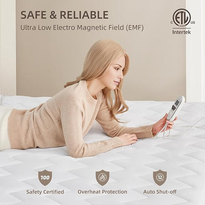Bwarm Premium Multi-Zone Heated Mattress Pad Full Size, 54" x 75", 9 Heat Settings, 1-12 Hours Auto Off, Individual Body and Feet Settings, Removable Comfort Layer, Machine Washable