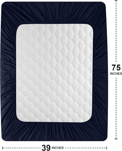 Utopia Bedding Waterproof Mattress Protector, Twin Mattress Pad, Noiseless Quilted Fitted Cover with Deep Pocket Stretches up to 16 Inches (Navy)