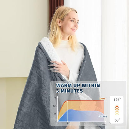 BOMOVA Heated Electric Blanket Full Size - 72" x 84" Heating Blanket with 10 Heating Levels & 8 Hours Auto Off, Warm Flannel Blanket, Christmas Birthday Gifts for Women