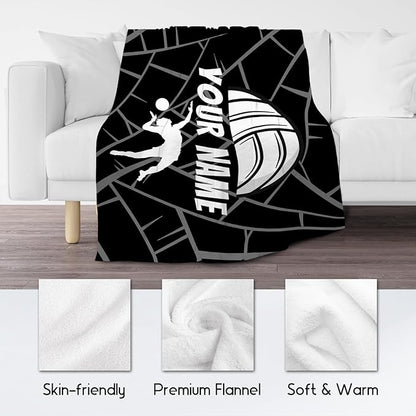 Volleyball Blanket, Personalized Volleyball Gifts for Teen Girls, Custom Girls Sport Blankets Gift for College Team Players, Black Soft Plush Kids Throw for Couch Sofa, 40"x50"