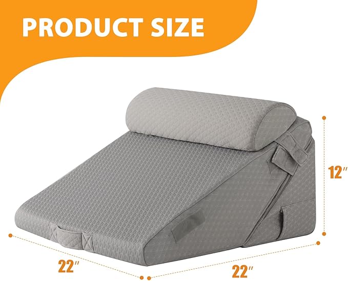 3PCS Wedge Pillow Set for After Surgery, Adjustable 9&12 Inch Bed Wedge Pillow for Sleeping, Incline Pillow Wedge for Headboard, Post Surgery, Acid Reflux, Neck&Back Support, Grey