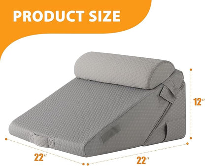 3PCS Wedge Pillow Set for After Surgery, Adjustable 9&12 Inch Bed Wedge Pillow for Sleeping, Incline Pillow Wedge for Headboard, Post Surgery, Acid Reflux, Neck&Back Support, Grey
