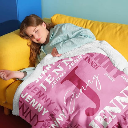 Personalized Blankets for Teen Boys Girls - Printed in USA Custom Blanket with Kid Names Reversible Plush Ultra-Soft Sherpa Fleece Monogrammed Baby Throw Blankets Customized Birthday Gifts for Adults