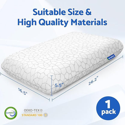 Memory Foam Pillows for Sleeping, Bed Pillow with Removable and Machine Washable Cover, Bed Pillow for Side, Neck Pillow, Back and Stomach Sleepers, Standard Size (1 Pack)