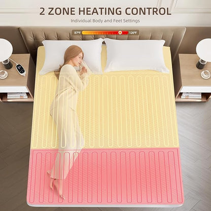 Twin XL Waterproof Heated Mattress Pad, 9 Heat Settings, Auto Off, Machine Washable, White, 39" x 80" x 17.3" Deep Pocket, Multi-Zone, Smart Digital Control, 5-Year Warranty