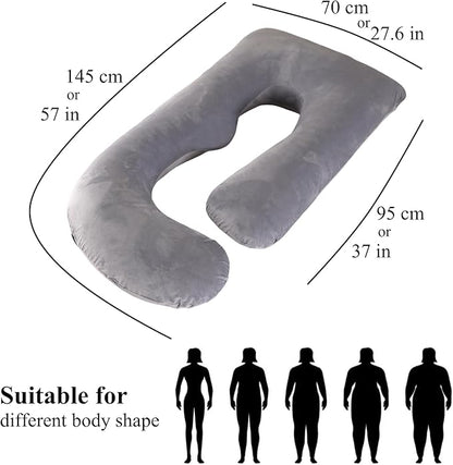 ALLOPERA Pregnancy Pillow, Full Body Maternity Pillow 57 inch, with Removable Washable Cover - Sleep Support for Legs, Back, Neck, Shoulder, HIPS, Belly for Pregnent Women, Velvet Cover(Grey)