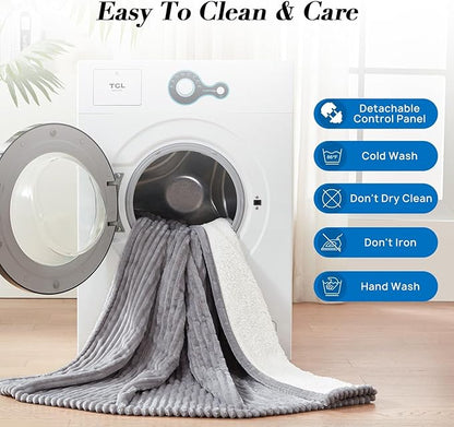 Westinghouse King Size Heated Blanket, Soft Flannel to Sherpa Reversible Electric Blanket King Size with 10 Heating Levels & 1-12 Hours Auto Shut Off, Machine Washable, (100" x 90", Light Grey)