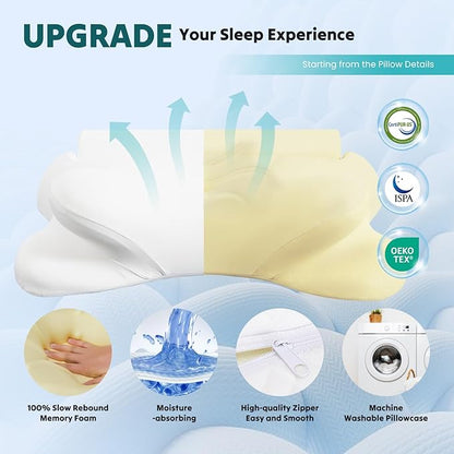 Smug Cervical Neck Pillow for Sleeping, Cooling Ergonomic Memory Foam Pillow with Arm Rest Slot and Ice Silk Pillowcase, Dual Height Orthopedic Support Contour for Side, Back, Stomach Sleepers