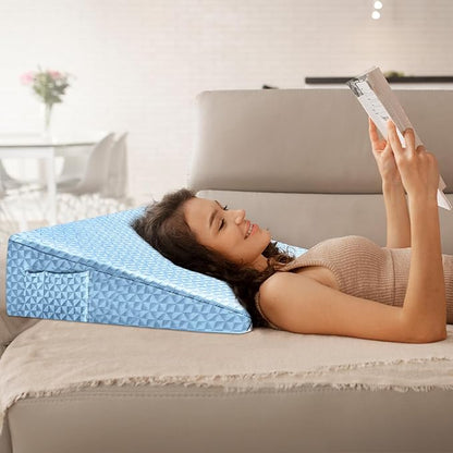 Wedge Pillow 7.5" Bed Wedge After Surgery, Back Pain Relief, Memory Foam Pillow Triangle Incline Wedge for Back Support, Leg Elevation（Blue）