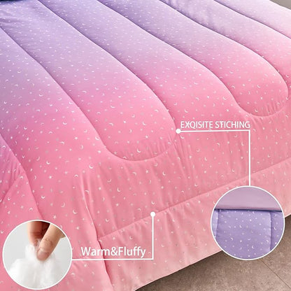 Yogeneg Rainbow Comforter Set Twin Size for Teen Girl &Boys Women,Metallic Star Moon Printed Mermaid Comforter with Pillowcase, Microfiber 2 Piece Bedding Set,All Season (Rainbow B, Twin)