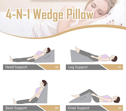 Bed Wedge Pillow for Sleeping, Adjustable Wedge Pillow Set for After Surgery, Elevated Triangle Pillow for Acid Reflux and Back Pain Relief, Post Surgery, Snoring, Back Suppor (Gray-02)