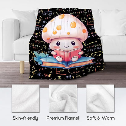 Girls Blankets - Mushroom Blanket Gifts - 50x60 Inch Cute Cozy Soft Flannel Reading Throw for Couch, Office Bed