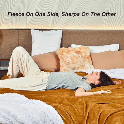 KAWAHOME Sherpa Fleece King Size Blanket for Bed - Extra Warm and Heavy Thick Blankets for Winter, Super Soft 500GSM Plush Blanket, 108" X 90" Ginger Yellow