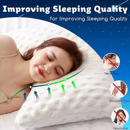 Cooling Side Sleeper Pillow for Neck and Shoulder Pain, Luxury Shredded Memory Foam Curved Bed Pillows for Sleeping Set of 2- Adjustable Standard Size- Washable Cover Crescent White