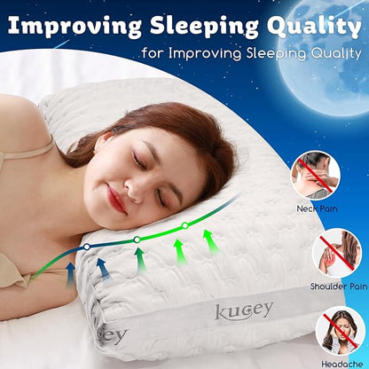 Luxury Cooling Side Sleeper Pillow for Neck and Shoulder Pain, Medium Firm Bed Pillows Queen Size Set of 2 Luxury Shredded Memory Foam for Sleeping Adjustable Washable Cover Crescent White