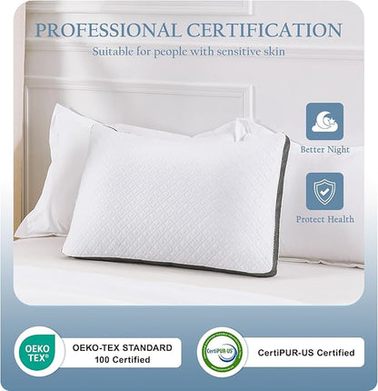 Tencel Standard Pillows Set of 2, Shredded Memory Foam Pillows, Adjustable Bed Pillow for Sleeping, 18"x26"Cooling Tencel Circular Knit Pillows for Side, Back, Stomach Sleepers