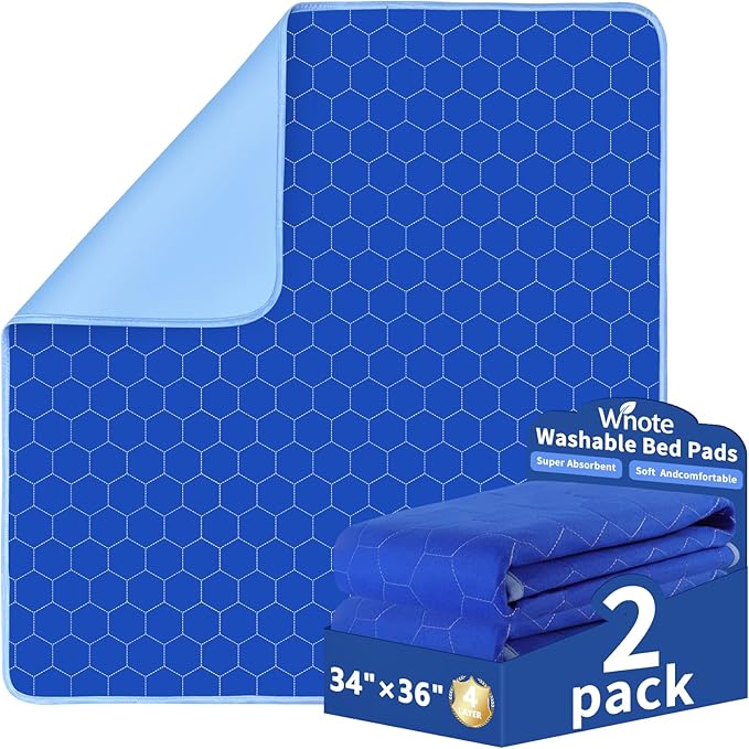 Waterproof Washable Underpads Pee Pad (RoyalBlue 34" x 36" 2 Pack), Reusable Absorbency Bedwetting Incontinence Bed Pads for Kids Adults Elderly Dog Pet, Puppy Pads for Mattress Couches Sofas Floors