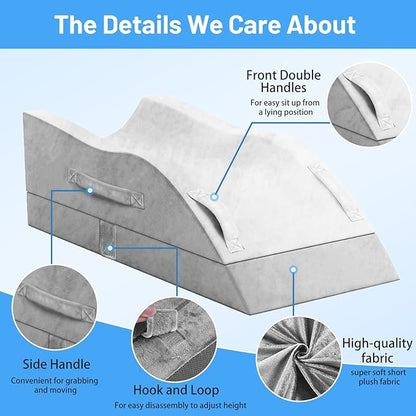 Leg Elevation Pillows, Wedge Pillow for After Surgery, Memory Foam Leg Support Adjustable, Comfort Care for Back Knee Hip Ankles Pain, Knee Pillow for Sleeping Blood Circulation Light Grey & White
