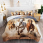 Kid Galloping Horse Comforter Set Queen Animal Theme Handsome Horse Bedding Set Wild Animal Grey Sky Sand Decor Quilt Bed Set for Boys Girls Adult, 1 Comforter + 2 Pillowcases