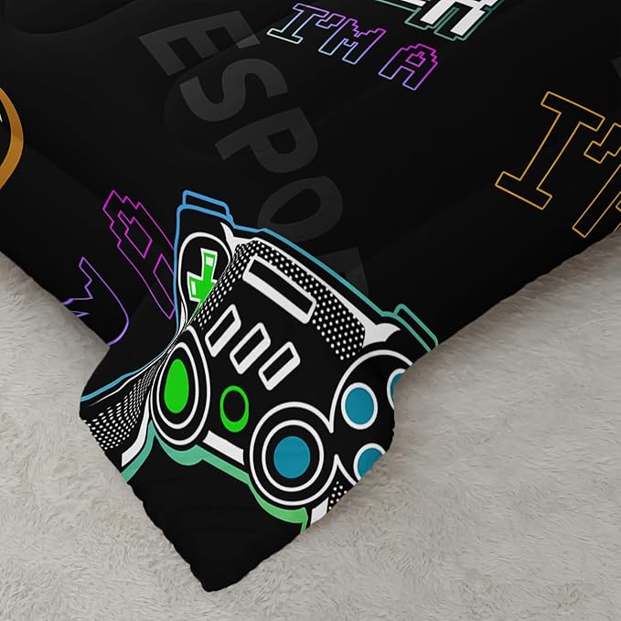 Gamer Console Theme Comforter 3Pcs Queen Games Contoller Esports Bedding Set for Kids Teens Boys Girls Adults 3D Video Game Gamepad Quilt Room Decor with 1 Comforter and 2 Pillowcases