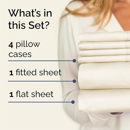Cal King Sheets Set 6 Piece - Includes 4 Pillowcases - Bed Sheets Cal King Size - Soft Hotel Luxury Bedding - Cooling, Comfy & Breathable - 1 Flat, 1 Fitted & 4 Pillowcases w/ Deep Pockets - Off White