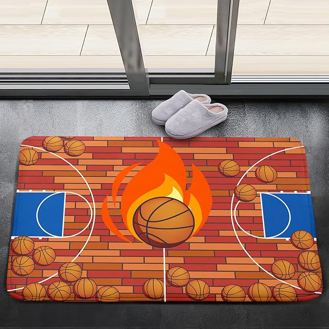 Basketball Court Rug - Basketball Rug for Boys Bedroom, Sports Decor for Boys Bedroom Kids Carpet, Sports Themed Carpets for Playroom Living Room Floor Mat or Door mat, 2x3 Feet