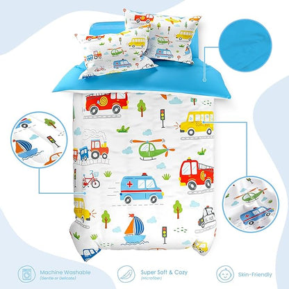 SANDJEST Transportation Duvet Cover Sets Twin Size for Kids Boys, Include 1 Polyester Comforter Cover 68x86 Inches and 1 Pillowcase 20x26 Inches, Comforter Not Included, Gift for Christmas Birthday