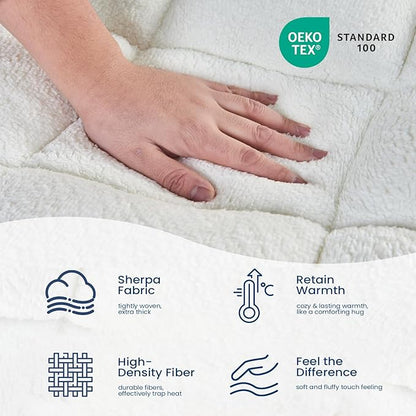 Mattress Topper Twin XL for Back Pain Thick Mattress Pad Cover Sherpa Plush Pillow Top Down Alternative Fill Mattress Cover with 8-22 Inch Deep Pocket