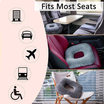 Donut Pillow for Tailbone Pain Relief, Wheelchair Cushion for Hemorrhoids and Bed Sores, Pregnancy, Donut Pillow Suitable for Office, Long Travel, Car and Home Sofa (Pink-Diagonal Grid)