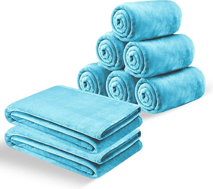 IR Imperial Rooms Fleece Blankets Queen Size 90x90 Inches- 8 Pack - Super Soft Fluffy Throw Blanket for Sofa and Bed - Warm and Cozy Lightweight 400 GSM Microfiber Bed Throws Blankets (Light Blue)