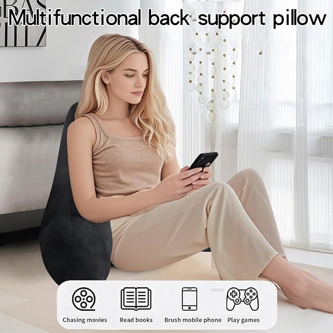 RRPAHWTV Reading Pillow for Bed with High Arm Rests,Back Support Pillow for Sitting Up in Bed with Shredded Memory Foam for Reading, TV, Gaming or Relaxing on Floor（Black，Small）