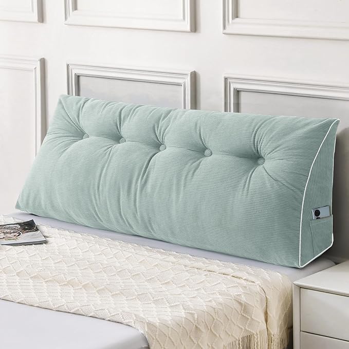 Sasttie Headboard Pillow Queen, Triangular Wedge Pillow Headboard, Wedge Headboard Pillow for Bed Sofa, Daybed Pillows for Sitting up, Reading or Working with Removable Cover, Mint Green