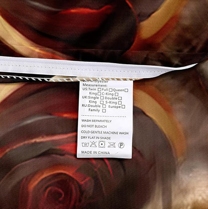 Burning Skull and Red Roses Twin Size Duvet Cover Set Flowers Comforter-Cover and Pillowcases Black Background Burning Gothic and Florals Print Bedding Set Bedroom Decor