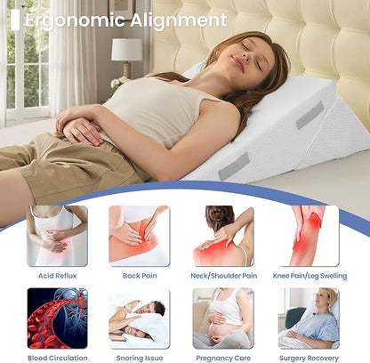 Sasttie Wedge Pillow for After Surgery, Adjustable Bed Wedge Pillow Headboard for Acid Reflux, Sleeping, Neck & Back Support, with Removable Cover, White