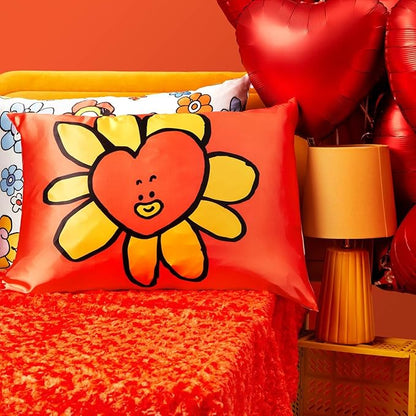 Kitsch x BT21 Satin Pillowcase with Zipper – Better Than Silk Pillowcase, Tata Character & Funky Floral Print – Soft Cooling Toddler Bed Time Pillow Case for Hair & Skin – Queen/Standard 19x26
