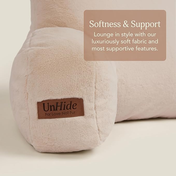 UnHide Squish Backrest Pillow - A Large Pillow with Arms for Sitting Up in Bed, Reading or Lounging - Removable, Washable Faux Fur Cover, Charcoal