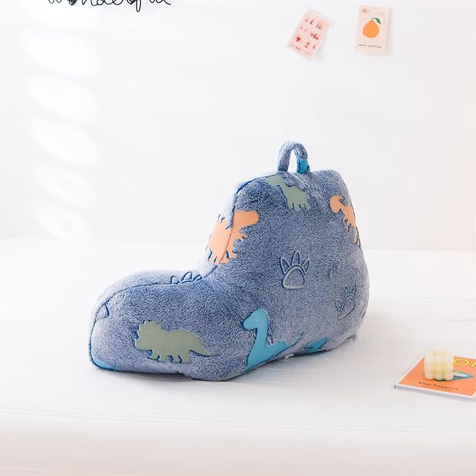 Aimuan Reading Pillow Glow in The Dark Bed Rest Wedge Kids Glow Backrest Pillow Dinosaur Print with Arms Back Support for Sitting Up in Bed Cushion, Orange-Blue