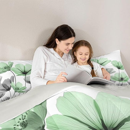 Erosebridal Green Floral Toddler Bedding Set,Green and Grey Flower Comforter Sets for Kids Girls,Vintage Flowers Country Quilt,Boho Wildflower Bedroom Decor with 1 Pillowcase,Breathable