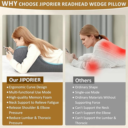 Reading Pillow for Bed,Ergonomic Wedge Pillow Headboard,Memory Foam Back Support Pillow for Bed Sitting Up Adult Sleeping,Wedge Headboard Pillow for Sleep Apne on Bedrest Couch Floor,Grey
