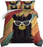 HOSIMA Llama Comforter with 2 Pillowcases Funny Room Decor,with Handsome Alpaca Pattern Vintage Colorful Wood Grain Bedding Set for Boys Girls Teens,Animal Bedding King Size Comforter Set.