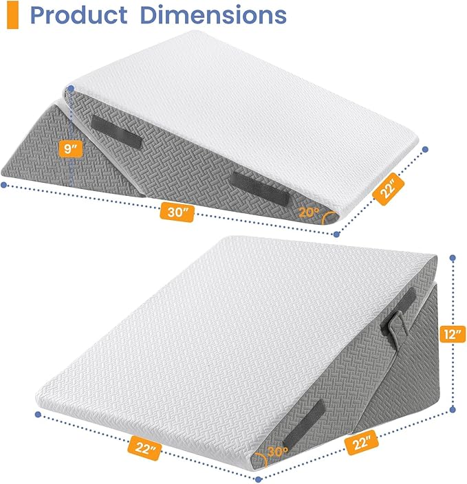Sasttie Wedge Pillow for After Surgery, Adjustable Bed Wedge Pillow Headboard for Acid Reflux, Sleeping, Neck & Back Support, with Removable Cover, Dark Grey & White