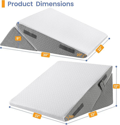 Sasttie Wedge Pillow for After Surgery, Adjustable Bed Wedge Pillow Headboard for Acid Reflux, Sleeping, Neck & Back Support, with Removable Cover, Dark Grey & White